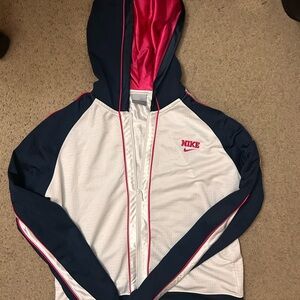 Nike Women's White and Navy Jacket with Pink Highlights